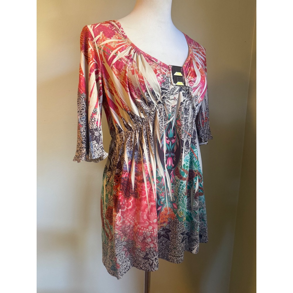 Boston Proper PinkTeal Paisley Tunic Top s shirt Y2K boho whimsi colorful resort